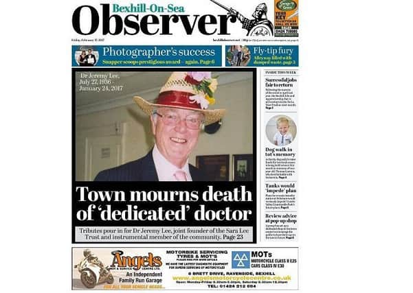 Today's Bexhill Observer front page