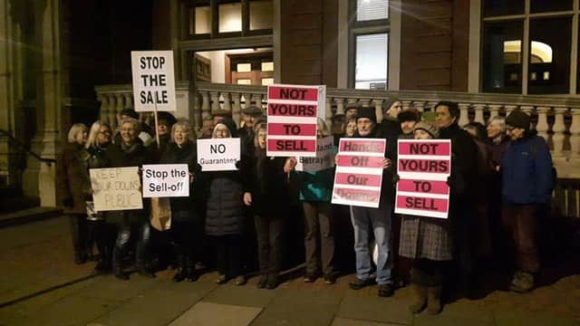 Protesters gathered outside Eastbourne Town Hall last week