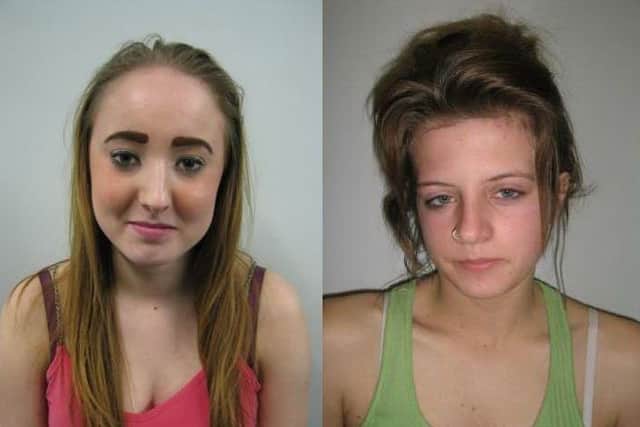 Sophie Burrows (left), 19, of Godalming, Lauren Coveney (right), 19, of Midhurst and another 17-year-old girl from Midhurst, who cannot be identified for legal reasons, were sentenced for causing grievous bodily harm. Image supplied by Surrey Police.