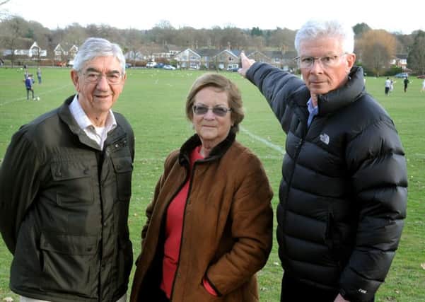 Lindfield Preservation Society oppose 130 homes granted by MSDC, which would be in line with the treeline on the horizon.  John Chapman (committee member), Catherine Cross (secretary), Gil Kennedy (chairman). Pic Steve Robards  SR1703196 SUS-170220-165706001