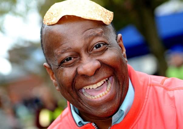 Horsham Pancake races compered by Dave Benson Phillips. Pic Steve Robards  SR1703436 SUS-170221-143208001