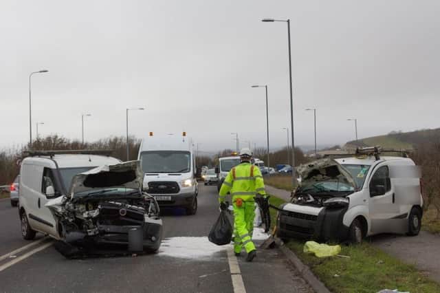 The A27 was partially blocked after an accident near Beddingham Roundabout on Tuesday (February 21). Photo by Nick Fontana. SUS-170222-091404001