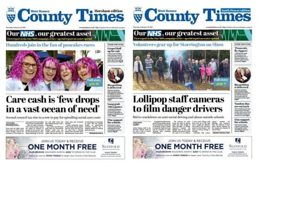 Front pages of the West Sussex County Times (Thursday February 23 edition).