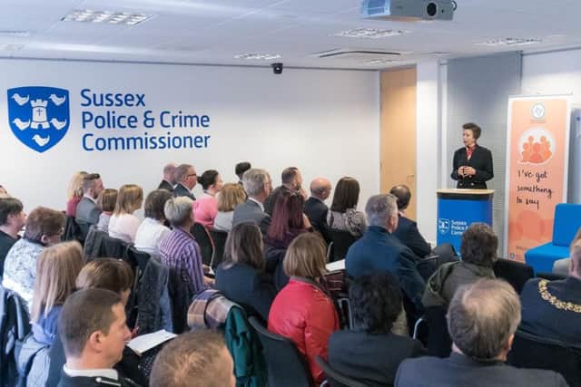 The Princess Royal addresses the audience at the Sussex Restorative Justice Partnership event SUS-170223-164132001