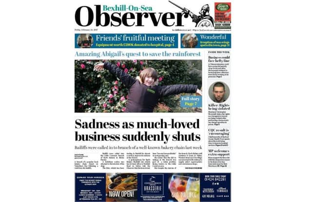 Bexhill Observer front page, 24-02-17 SUS-170224-113521001