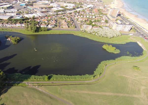 Aerial view of the lake at Brooklands Pleasure Park, East Worthing. Picture: Eddie Mitchell