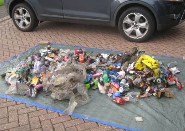Some of the rubbish that Hamish Neathercoat collected in Horsemere Green Lane in Climping