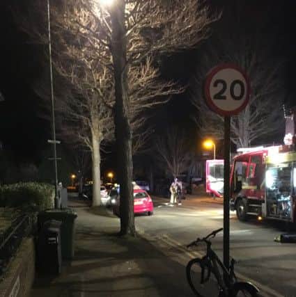Portland Avenue in Hove was closed while fire crews put out the car fire