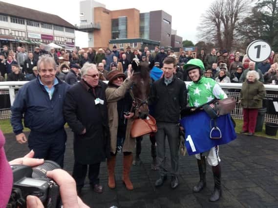 Camping Ground and connections after winning Fontwell's National Spirit Hurdle