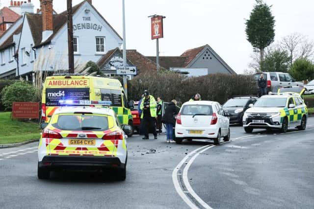 A collision occured today on the A259 in Bexhill outside The Denbigh Pub. Picture: Eddie Mitchell