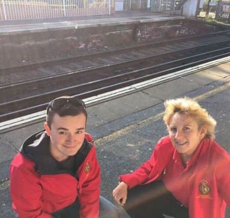 Chris and Jen, two of the Worthing Responders, sorting out the defibrillator at Goring railway station