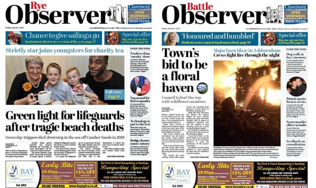 Rye Observer and Battle Observer front pages, 03-03-17. SUS-170303-092324001
