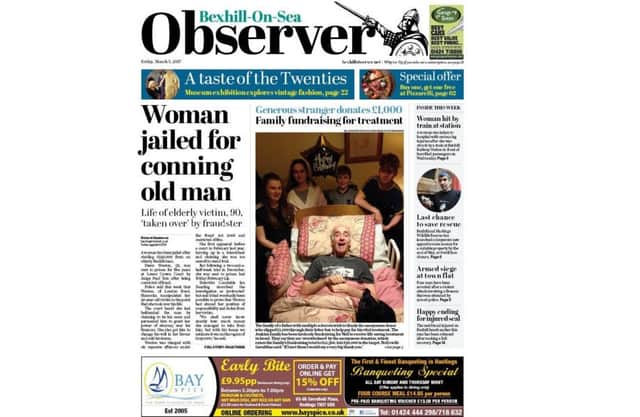 Bexhill Observer front page, 03-03-17 SUS-170303-094001001