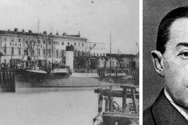 The London & Paris Hotel at Newhaven. Pictured alongside is Sidney George Reilly who is known as the Ace of Spies.
