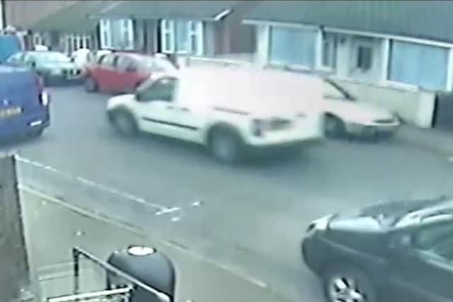 The white van suspected of crashing into the back of the Croft Glass van. Photo courtesy of Croft Glass SUS-170303-105915001