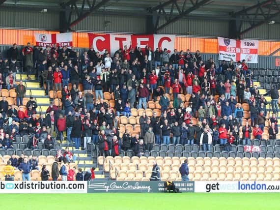 Crawley Town fans at Barnet watching the 4-3 defeat on December 15, 2015 SUS-170603-111811002