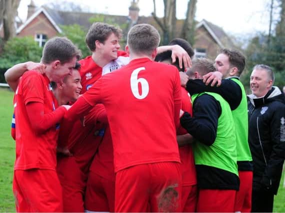 East Preston celebrate a goal on Saturday. Picture by Kate Shemilt KS170122