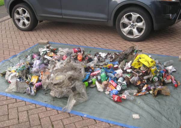 Some of the rubbish that Hamish Neathercoat collected along Horsemere Green Lane in Climping SUS-170224-160440001