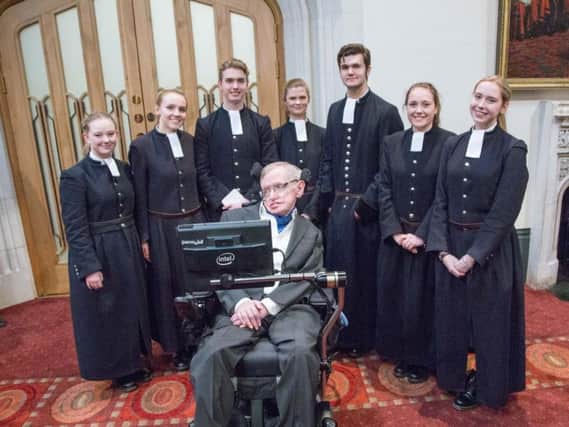 Professor Stephen Hawking with students from Christ's Hospital