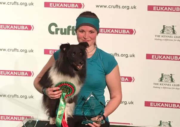 Hayley Telling and her three-year-old Shetland sheepdog Teal celebrating their Crufts success.