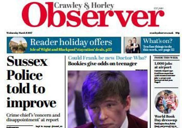 Front page of the Crawley Observer (Wednesday March 8 edition)