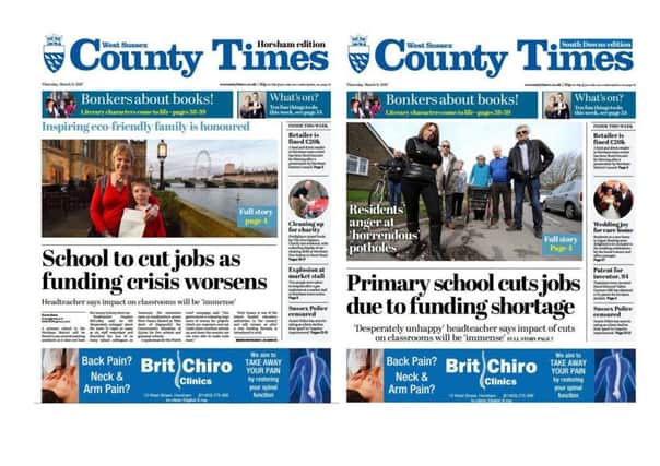 Front pages of the West Sussex County Times (Thursday March 9 edition)