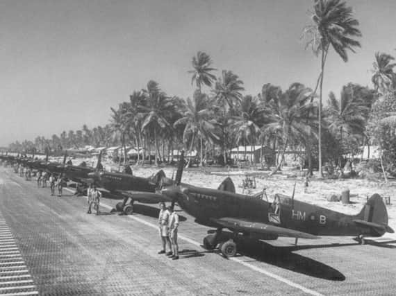Allied aircraft on the tropical Cocos Islands late in 1944. Sussex brothers Jack and Jim Walter served in the Royal Engineers and were posted to the Indian Ocean archipelago to help construct airfields.