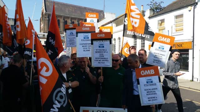 Coperforma protest by the GMB at  Brighton SUS-161228-164950001