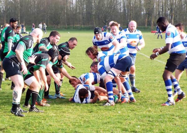Hastings & Bexhill Rugby Club recycles the ball during its 36-19 win away to New Ash Green. Picture courtesy Peter Knight