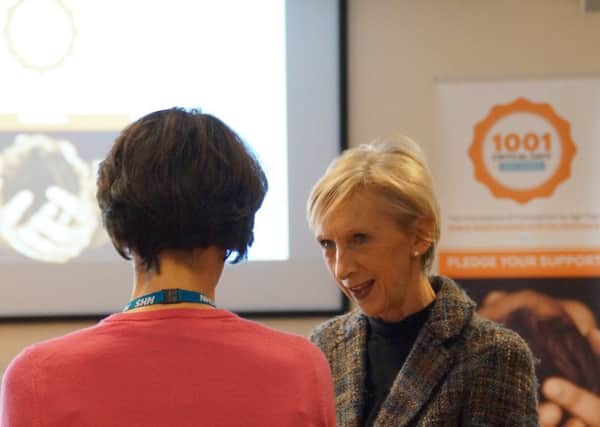 Leader of West Sussex County Council, Louise Goldsmith, speaking with NHS staff at 1,001 Critical Days manifesto for West Sussex launch (photo submitted).