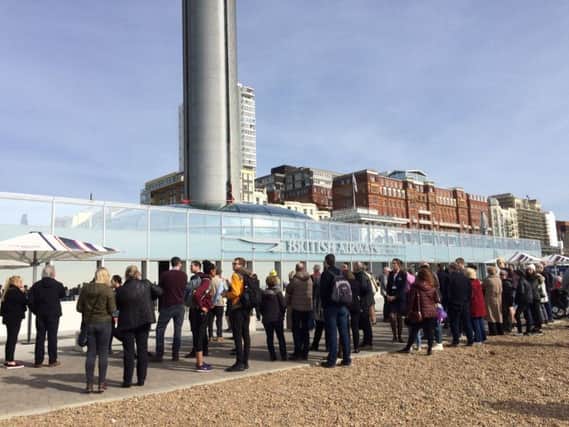 The i360 looked to be temporarily closed this morning as firefighters were called (Photograph: Hannah Brackenbury @hbbrighton)