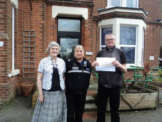From left: Iris Birch, a group member and parent of and carer to her own adult child, Police Community Support Officer (PCSO) Forster from Bognor Regis Police station, representing Sussex Police, Frazer Hill, a group member and volunteer
