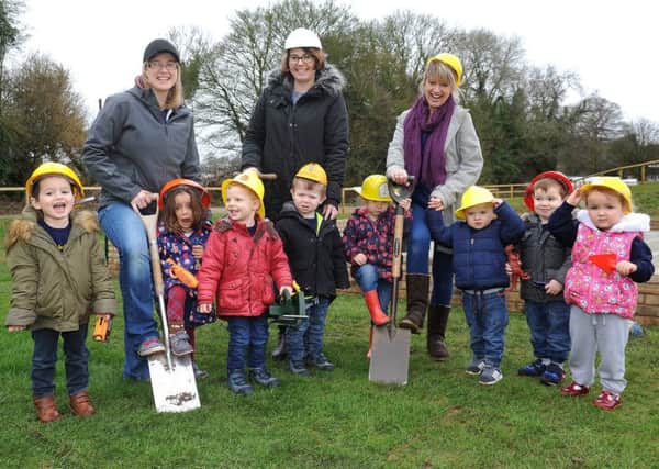 Children and staff dig for the new Thakeham Pre-school building. Pic Steve Robards  SR1704731 SUS-170803-153924001