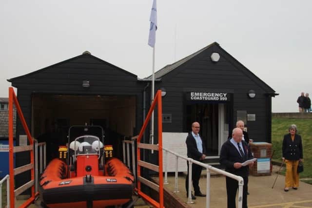 Pett Level Independent Rescue Boat chairman Steve Hill giving a speech at the naming ceremony for its new boat SUS-170315-170031001