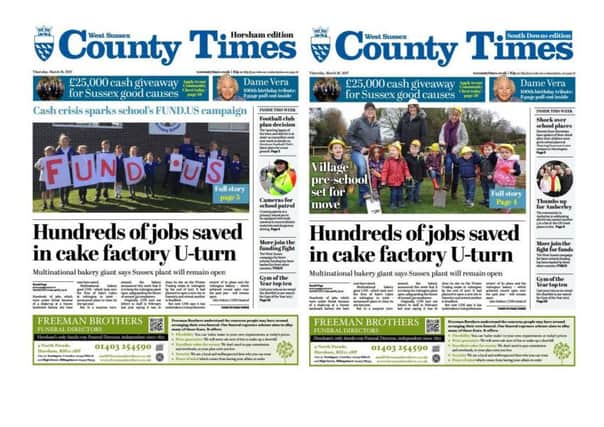 Front pages of the West Sussex County Times (Thursday March 16 edition).