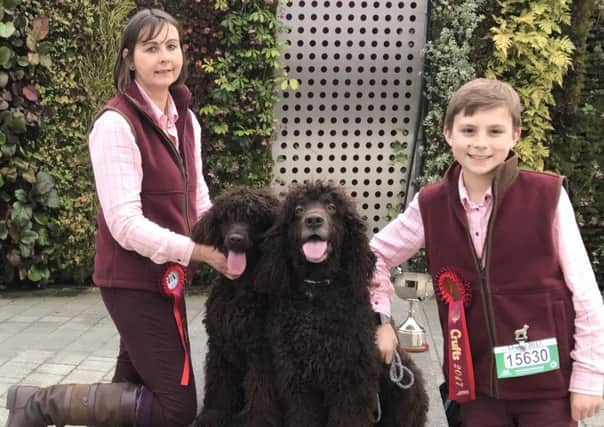 Judy with Eider and son Oscar with Quill outside the NEC Crufts. Picture: Judy Hempstead SUS-170316-135658001