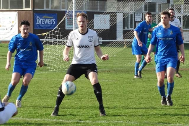 Bexhill United forward Drew Greenall brings the ball under control. Picture courtesy Mark Killy