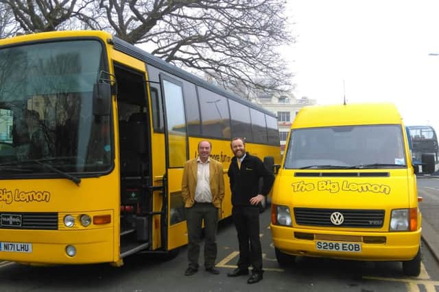 Norman Baker, former Lewes MP and new managing director of The Big Lemon, and Tom Druitt, founder and chief executive of the bus company