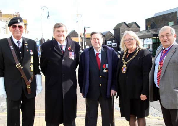 Peter is pictured second from left. Standing between him and the Mayor, Judy Rogers, is Joe O'Neil, Peter's friend, for whom Peter organised the ceremony for presentation of Chevalier de Ordre National de Legion d'Honneur in September last year. Picture by Roberts Photographic