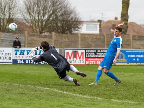 Luke Donaldson struck twice in Shoreham's win over Eastbourne United on Saturday. Picture by Kyle Hemsley