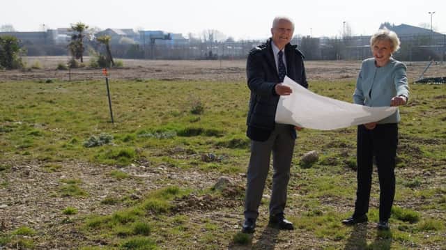 County councillor Peter Catchpole and leader of WSCC Louise Goldsmith at the former Novartis site (photo submitted).