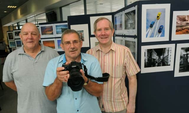 Rob Carter, Alan Humphries and Dennis Hunt at the inaugural exhibition in 2013 S33811H13