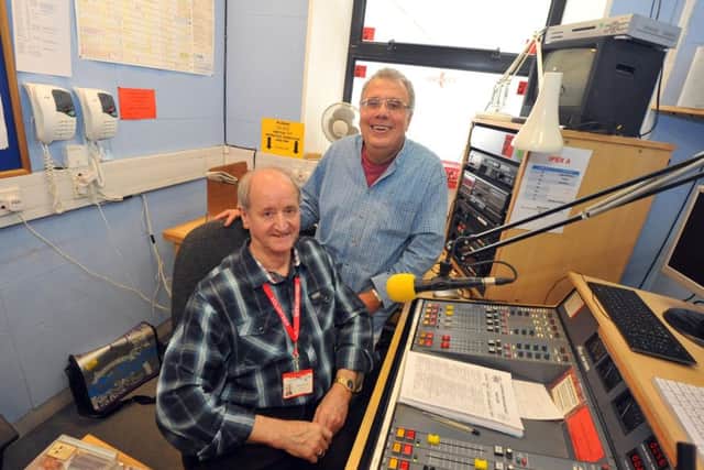 Mick Brooks and Chris Hutchinson at the Conquest Radio Studio in 2013