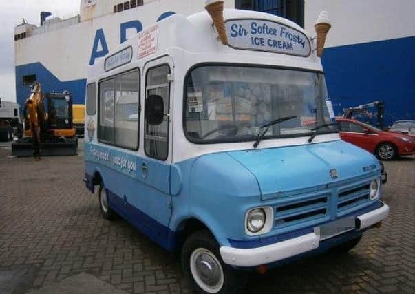 One of Bill Richards' new ice cream vans ready for shipping to the USA