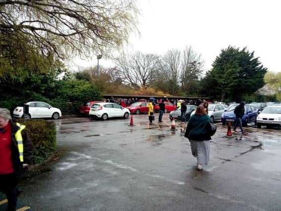 People were evacuated from Centenary House in Durrington this morning. Picture: Michael Drummond