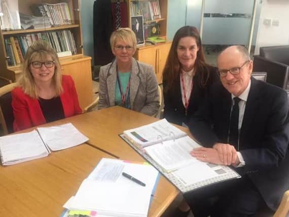 Mrs Caulfield with the School Standards Minister Nick Gibb MP, and headteachers Helen Key and Sophie Thomas.