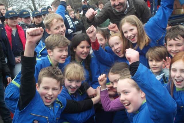 Climping pupils celebrating after storming to victory. Picture: Alison Latter
