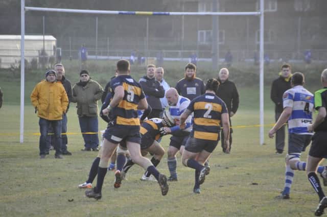 Hastings & Bexhill prop Steve McManus in possession during November's reverse fixture against Old Williamsonians. Picture courtesy Nigel Baker