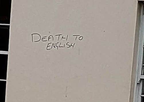 The graffiti outside flats in the Hornet, taken on Wednesday morning, which has now been removed