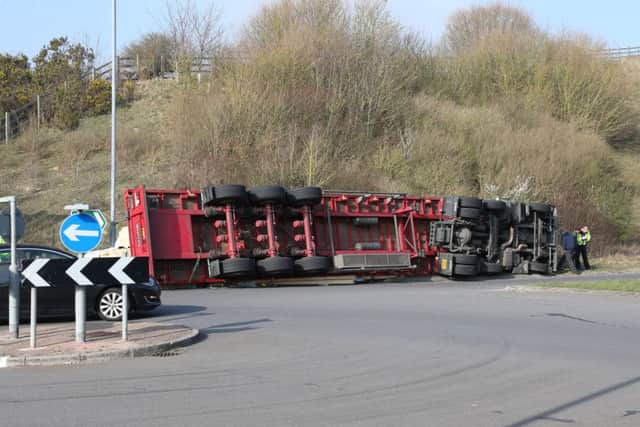 Overturned lorry A293 off A27 at Portslade. Picture by Eddie Mitchell